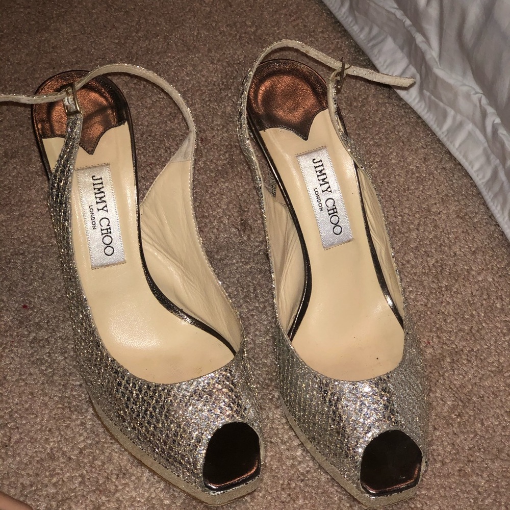 Jimmy Choo Nova Glitter Peep-Toe Slingback Pumps